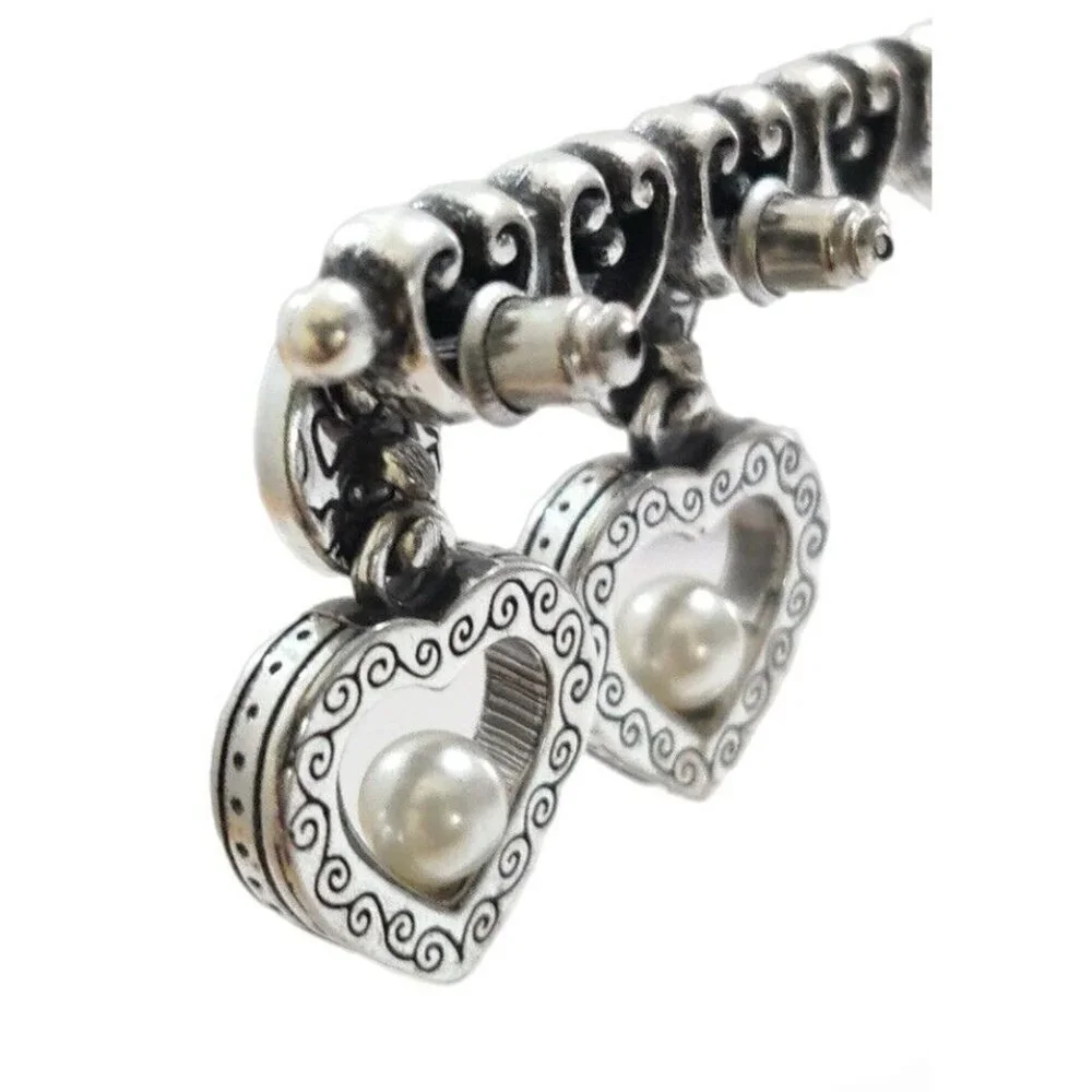 Brighton Sorority Row Pearl Post Dangle Earrings Silver Plated